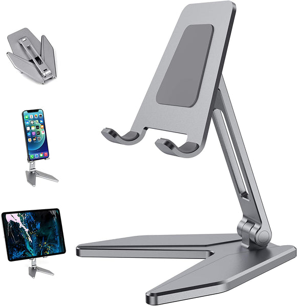 Adjustable Cell Phone Stand, Arae Aluminum Desk Cellphone Stand Holder Cradle Dock with Anti-Slip Base and Charging Port Compatible with All Smartphone