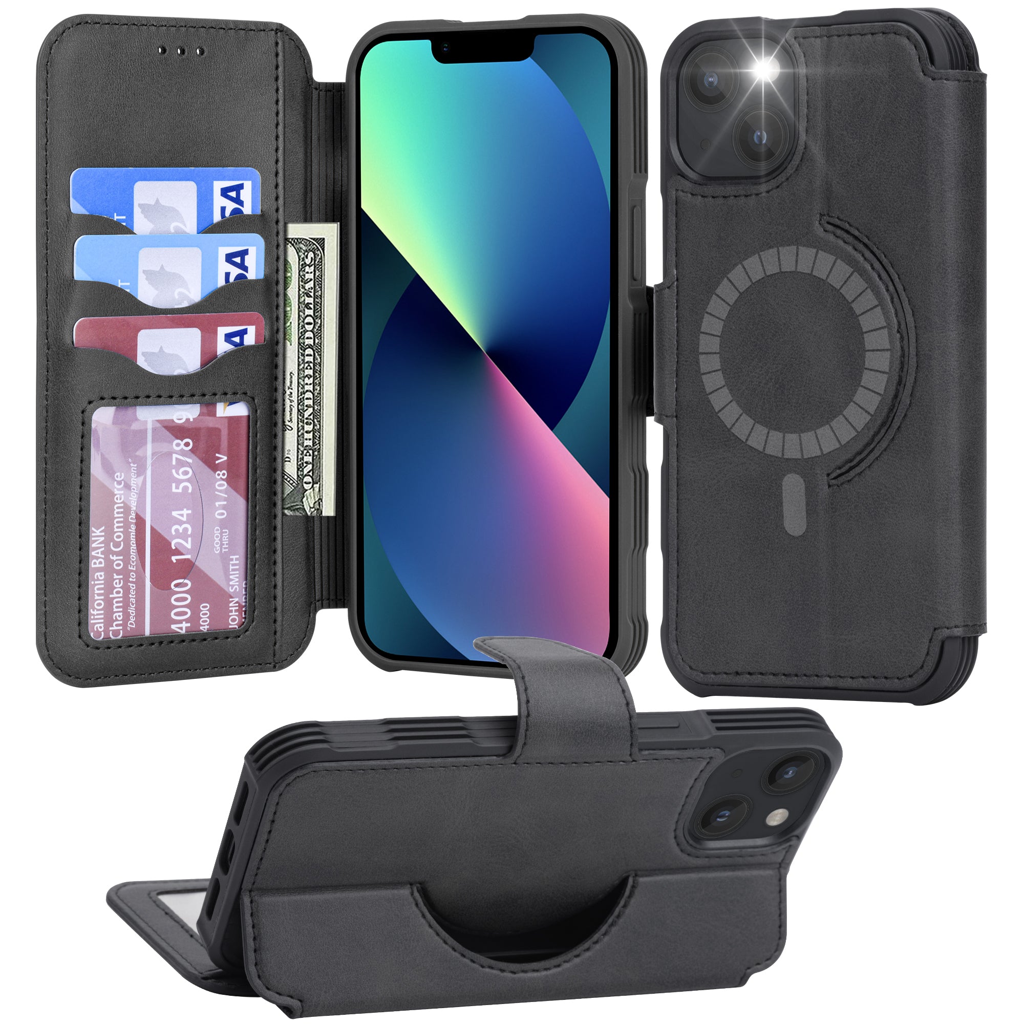 UEEBAI Étui pour iPhone 13 Pro Max 6.7 inch, Portefeuille Cuir PU Rétro Rabat Antichoc Housse