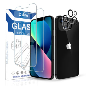 Arae 2 Pack Screen Protector  Screen Protector for iPhone 13/ 13 Pro and Pro Max + 2 Pack Camera Lens Protector, HD Tempered Glass Anti Scratch Work with Most Case - 3 Pack