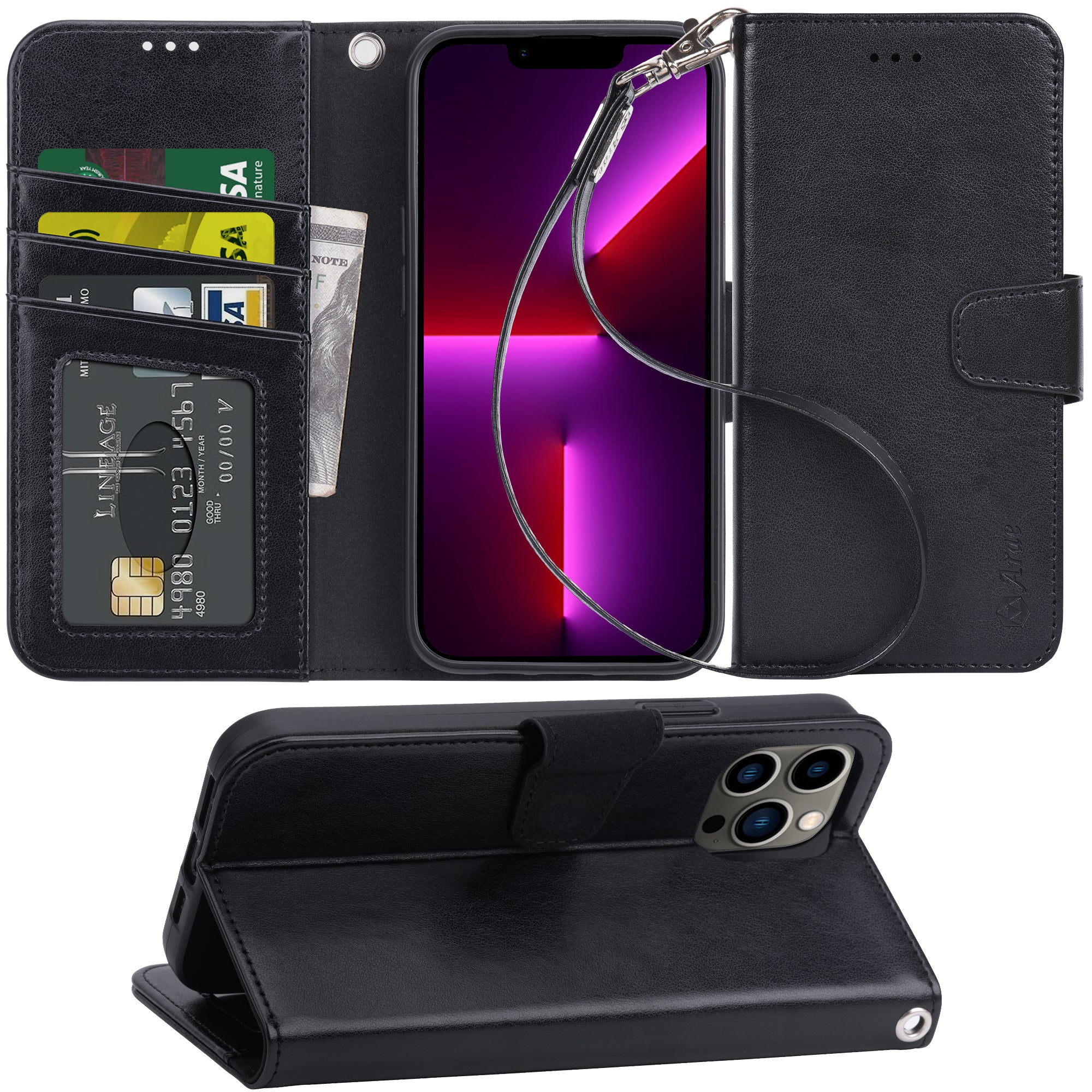 Arae Compatible with iPhone 13 Pro and 13 Pro Max Case Wallet Flip