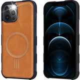 Arae for iPhone 12 Pro Max Case [Mag-Safe Wireless Charge] Leather Back Shockproof Hybrid Phone Case