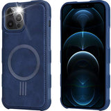 Arae for iPhone 12 Pro Max Case [Mag-Safe Wireless Charge] Leather Back Shockproof Hybrid Phone Case
