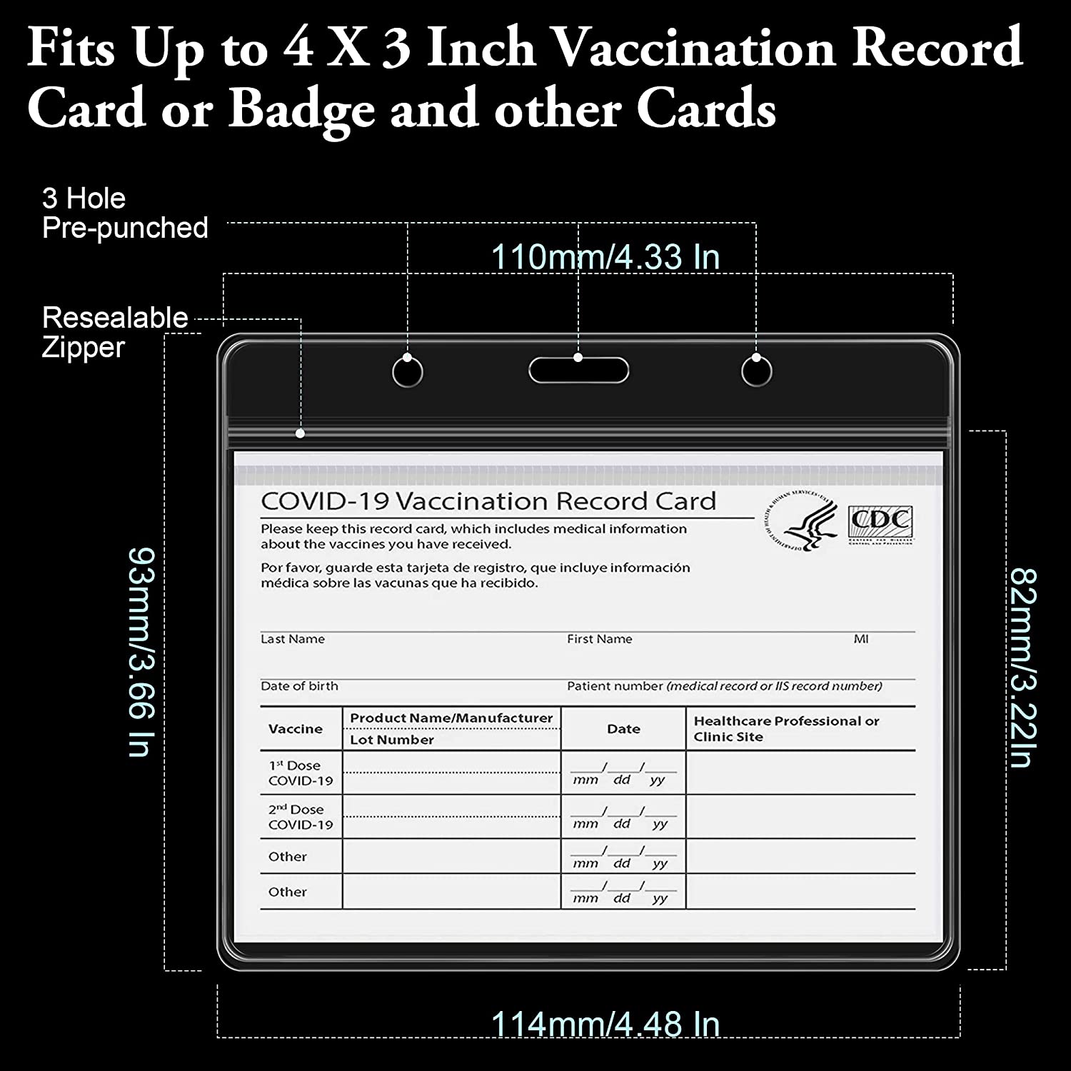 Protecteur de carte de vaccination CDC 4 x 3 pouces Porte-carte de  vaccination, pochette en