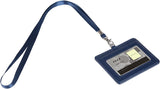 Badge Holder, Arae PU Leather Horizontal ID Badge Card Holder with Detachable Lanyard/Strap