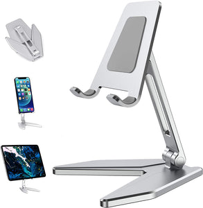 Adjustable Cell Phone Stand, Arae Aluminum Desk Cellphone Stand Holder Cradle Dock with Anti-Slip Base and Charging Port Compatible with All Smartphone