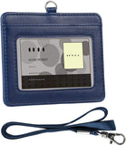 Badge Holder, Arae PU Leather Horizontal ID Badge Card Holder with Detachable Lanyard/Strap