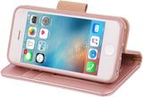 Arae Case for iPhone 5 / iPhone 5s, Premium PU Leather Wallet case [Wrist Strap] Flip Folio [Kickstand Feature] with ID&Credit Card Pockets - Rosegold