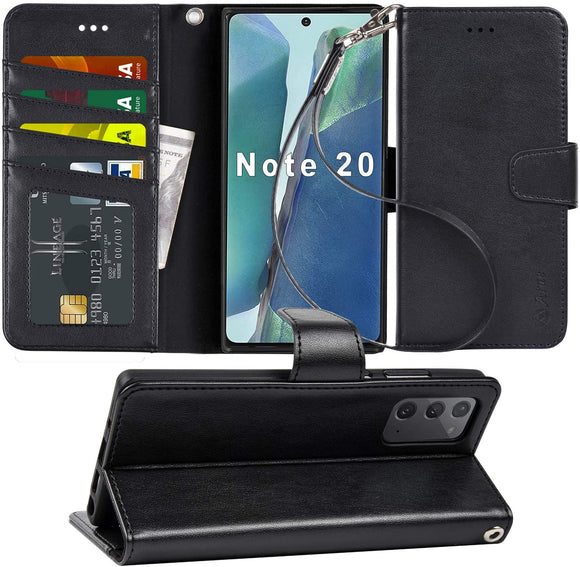 Arae Wallet Case for Samsung Galaxy Note 20 with Wrist Strap and Credit Card Holders