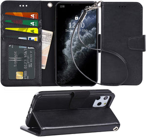 Arae Wallet Case for iPhone 11 Pro with Wrist Strap and Credit Card Holders