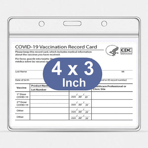 Vaccine Card Protector CDC Immunization Paper Arae 4 X 3 Inch Waterproof Clear PVC Horizontal Cover Holder Resealable Reusable Multifunctional ID Card Name Tag Badge Cards Holder Sleeve 2 Packs