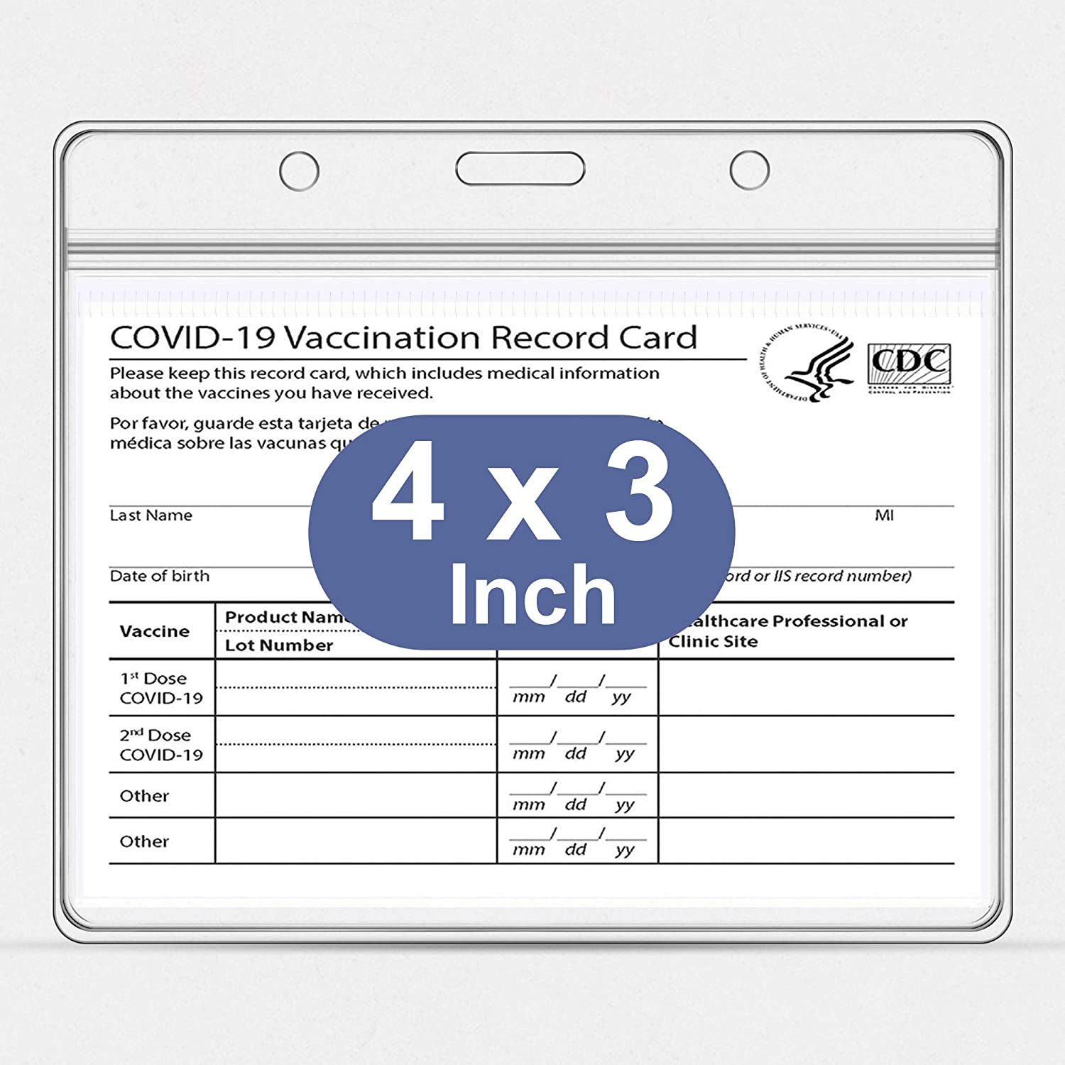 Protecteur de carte de vaccination CDC 4 x 3 pouces Porte-carte de  vaccination, pochette en
