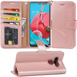 Arae Case for LG K51 PU Leather Wallet Case Cover [Stand Feature] with Wrist Strap and [4-Slots] ID&Credit Cards Pocket for LG K51