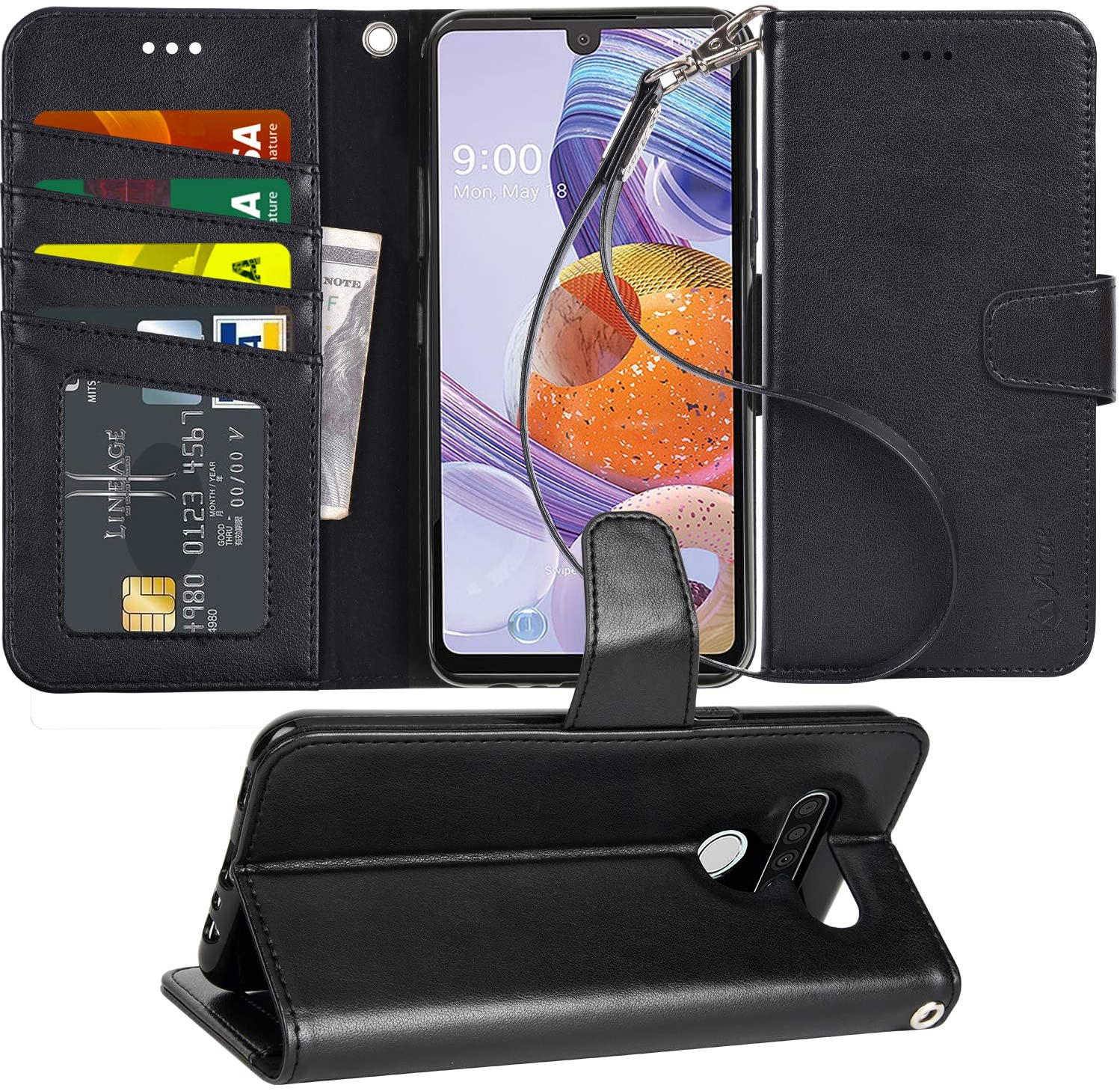 Wholesale Multi Pockets Folio Flip Leather Wallet Case with Strap