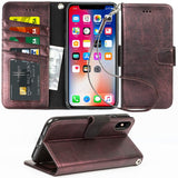 Arae Case for iPhone X/Xs, Premium PU Leather Wallet Case [Wrist Straps] Flip Folio [Kickstand Feature] with ID&Credit Card Pockets for iPhone X (2017) / Xs (2018) 5.8 inch (not for Xr)