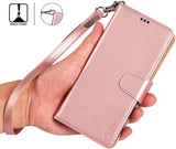 Arae Wallet Case for Samsung Galaxy A20 / A30 PU Leather flip case Cover [Stand Feature] with Wrist Strap and [4-Slots] ID&Credit Cards Pocket for Samsung Galaxy A20/A30, Rose Gold