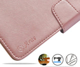 Arae Wallet Case for Samsung Galaxy A20 / A30 PU Leather flip case Cover [Stand Feature] with Wrist Strap and [4-Slots] ID&Credit Cards Pocket for Samsung Galaxy A20/A30, Rose Gold