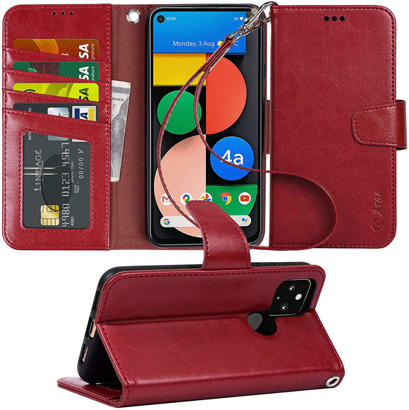 Arae Case for Google Pixel 4A 5G PU Leather Wallet Case Cover [Stand Feature] with Wrist Strap and [4-Slots] ID&Credit Cards Pocket for Google Pixel 4A 5G, 6.2 inch,