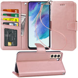 Arae Case for Samsung Galaxy S21 FE PU Leather Wallet Case Cover [Stand Feature] with Wrist Strap and [4-Slots] ID&Credit Cards Pocket for Samsung Galaxy S21 FE