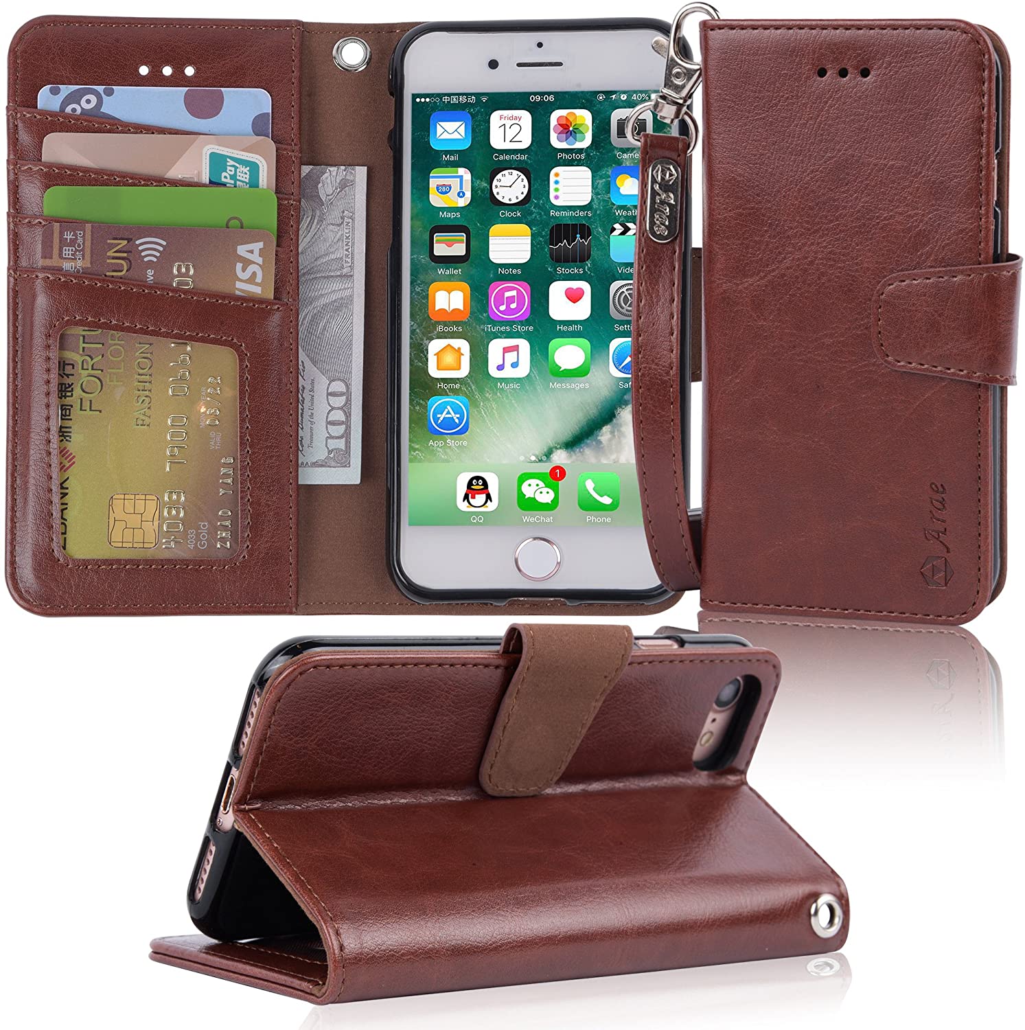 Arae Case for iPhone 7 / iPhone 8 / iPhone SE 2020, Premium PU