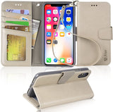 Arae Case for iPhone X/Xs, Premium PU Leather Wallet Case [Wrist Straps] Flip Folio [Kickstand Feature] with ID&Credit Card Pockets for iPhone X (2017) / Xs (2018) 5.8 inch (not for Xr)