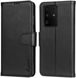 Arae Case for Samsung Galaxy S20 Ultra, Genuine Cowhide Leather Wallet Case [Wrist Strap] Flip Cover with ID&Credit Card Pockets for S20 Ultra 5G [not for S20 and Plus]