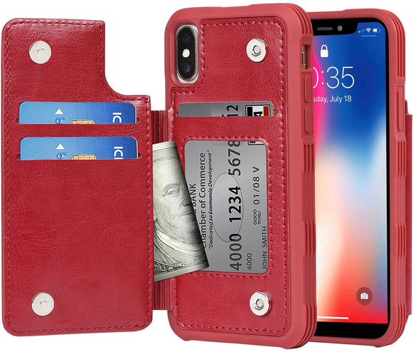 Arae Case for iPhone X/iPhone Xs - Wallet Case with PU Leather Card Pockets [Shockproof] Back Flip Cover for iPhone X/Xs 5.8 inch