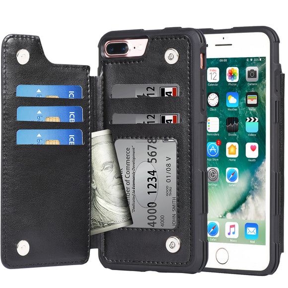 Arae Case for iPhone 7 Plus/iPhone 8 Plus - Wallet Case with PU Leather Card Pockets [Shockproof] Back Flip Cover for iPhone 7 Plus / 8 Plus 5.5 inch