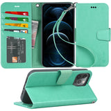 Arae Compatible with Case iPhone 12 Pro Max Wallet Flip Cover with Card Holder and Wrist Strap