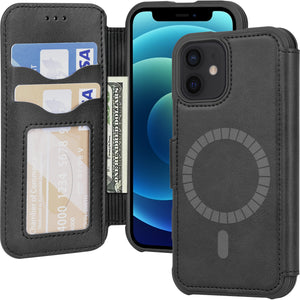 Arae Compatible with iPhone 12 Mini Case Wallet [Magnetic Wireless Charge] with Card Holder [RFID Blocking 2 Card Slot] for iPhone 12 Mini