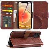Arae Compatible with iPhone 12 Case and iPhone 12 Pro Case Wallet Flip Cover with Card Holder and Wrist Strap