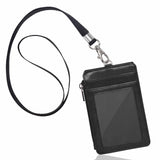 Badge Holder with Zipper, Arae PU Leather ID Badge Card Holder Wallet with [2 ID Window] Cash Pockets Credit Card Slots and Detachable Lanyard/Strap (Zipper-Vertical)